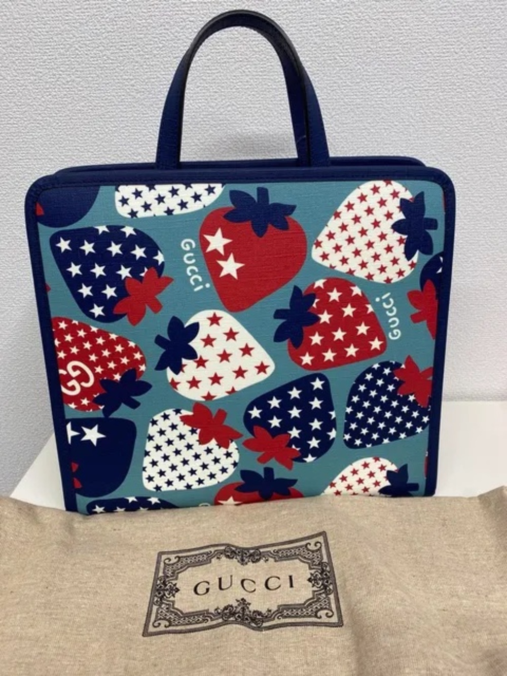 Coated Canvas Strawberry Stars Tote – Red, White & Blue